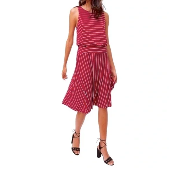 Ann Taylor Loft Women's Red, Black & Red Sleeveless Striped Dress Size MP - Picture 2 of 11
